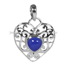 Форма Сердца Синий Оникс Драгоценных Камней 925 Твердое Серебро Кулон